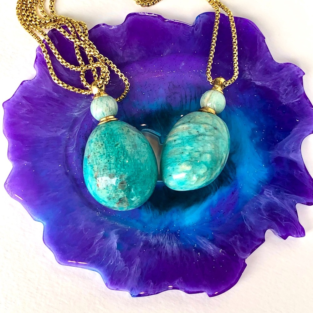 Green Amazonite Gemstone Perfume Bottle Essential Oil Necklace Pendant Gold